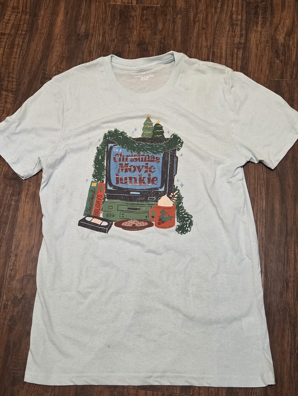 Mens Christmas Movie Junkie T Shirt Size Medium